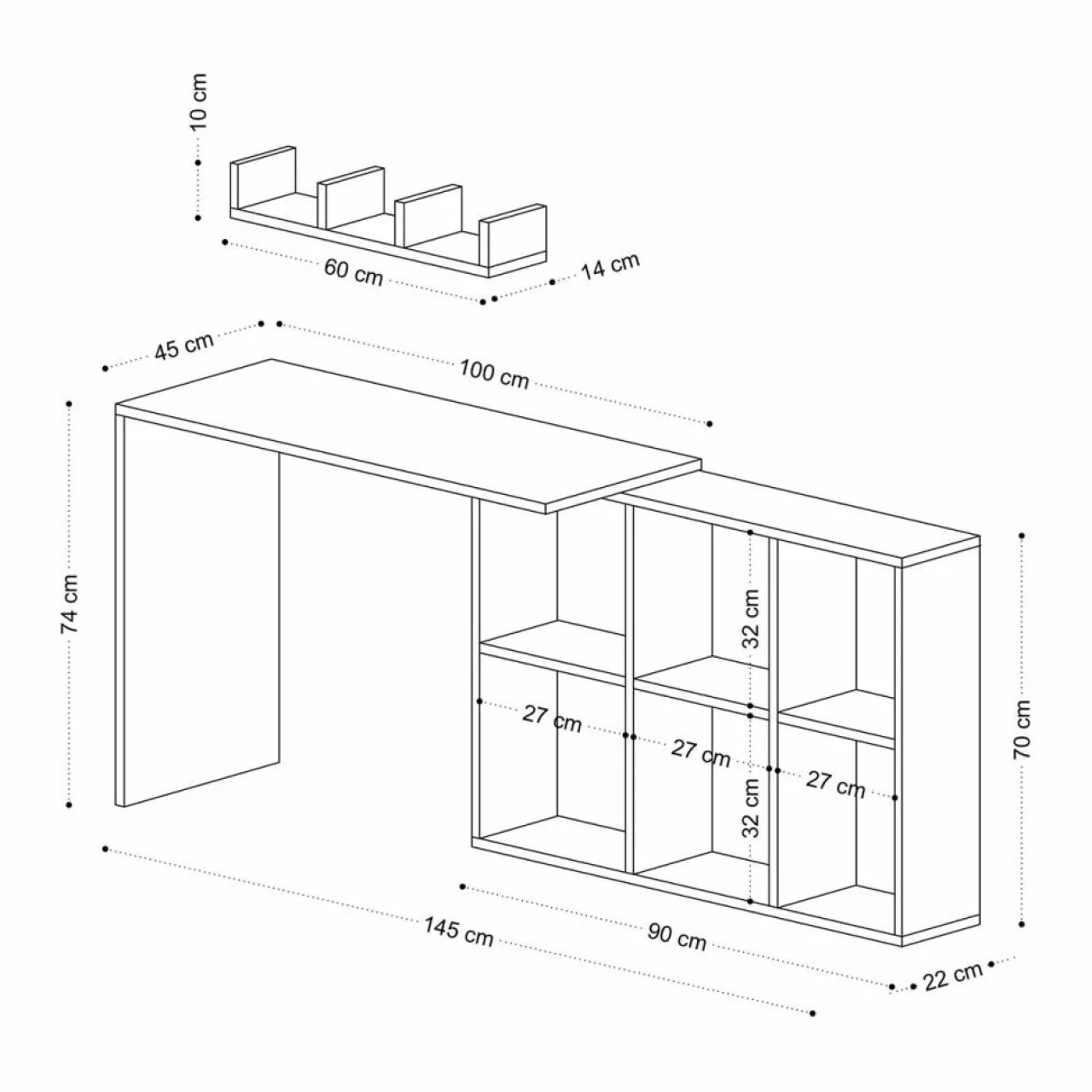 Bureau + etagère blake chêne - 74x145x45 cm