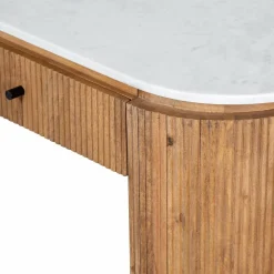 Bureau 2 tiroirs plateau marbre blanc Manguier Kfir II Marron - 140x42x76 cm