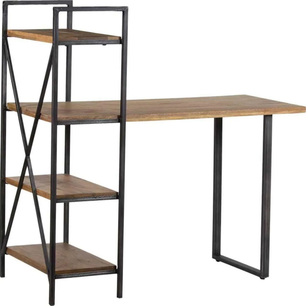 Bureau avec étagère manguier stockholm noir - 130x60x130 cm