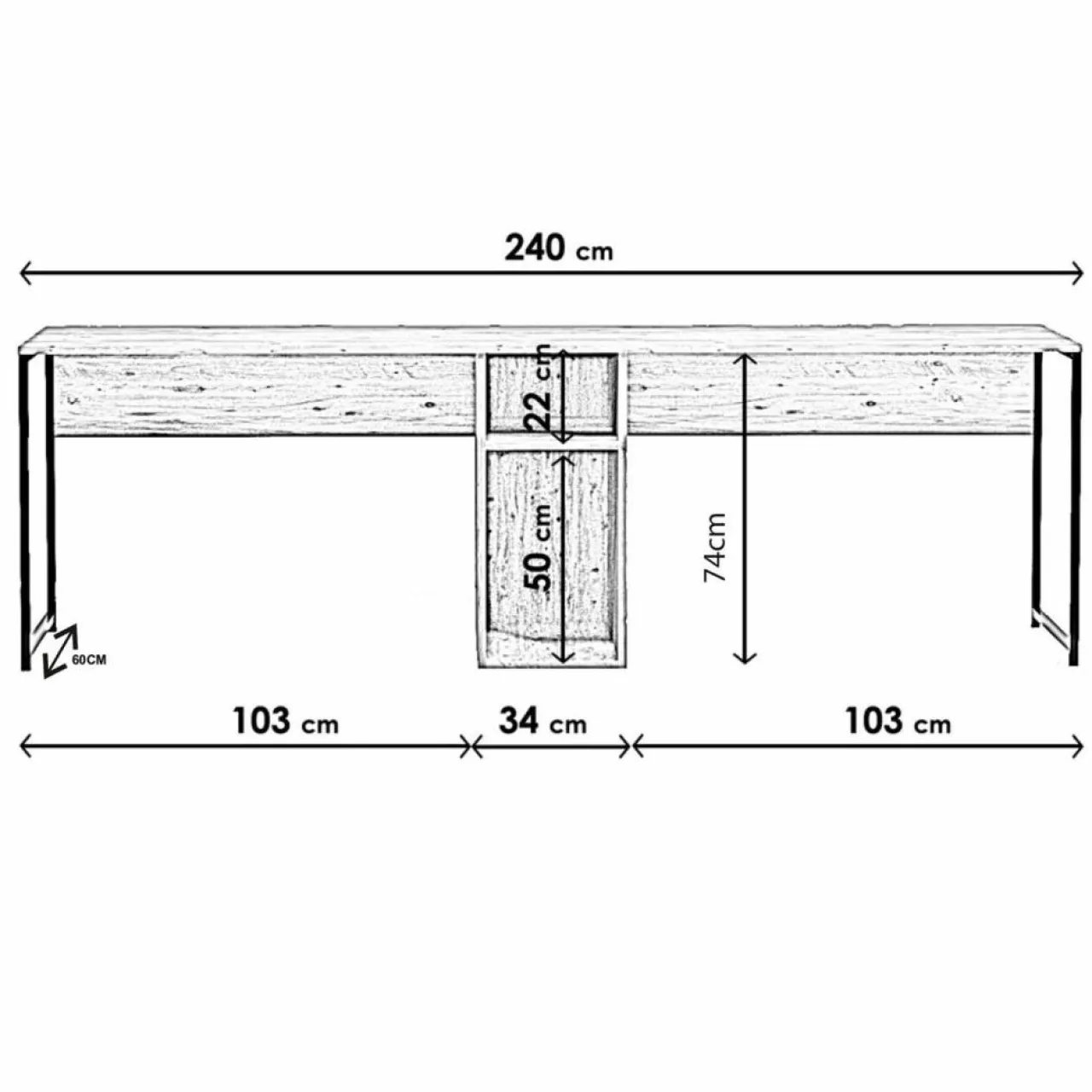 Bureau ikili calisma chêne - 240x74x60 cm