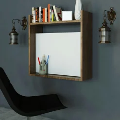 Bureau Laptop blanc/bois - 60x20x60 cm