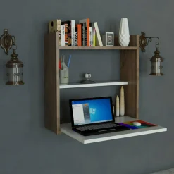 Bureau Laptop blanc/bois - 60x20x60 cm