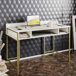 Bureau Tumata doré/blanc - 119.5x62x75.2 cm