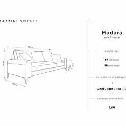 Canapé 3 places velours madara beige - 222x102x90 cm
