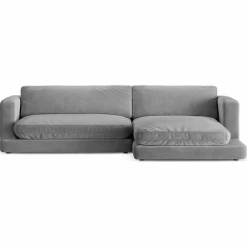 Canapé d'angle droit en Velours Daphne 4 Places Gris Clair - 270x170x86 cm