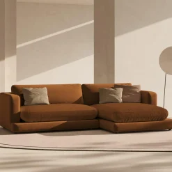 Canapé d'angle droit en Velours Daphne 4 Places Terracotta - 270x170x86 cm