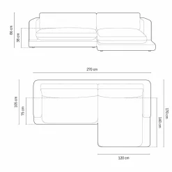 Canapé d'angle droit en Velours Daphne 4 Places Bleu Foncé - 270x170x86 cm