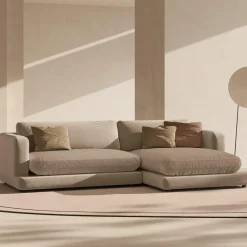 Canapé d'angle droit en Velours Daphne 4 Places Beige Foncé - 270x170x86 cm