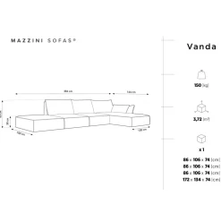 Canapé D'Angle Droit Vanda 5 Places 1 bleu roi - 386x166x85 cm