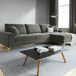 Canapé d'angle droit velours madara gris - 254x182x90 cm