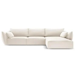 Canapé d'angle droit Velours Vanda 4 Places beige clair - 300x166x85 cm