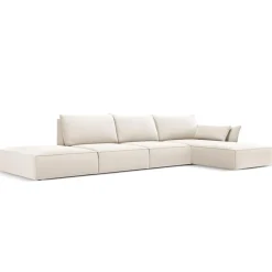 Canapé d'angle droit Velours Vanda 5 Places beige clair - 386x166x85 cm