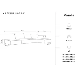 Canapé d'angle droit Velours Vanda 5 Places beige clair - 386x166x85 cm