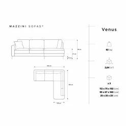 Canapé d'angle Droit Venus 5 Places beige - 254x185x90 cm
