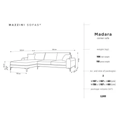 Canapé d'angle gauche 5 places Madara beige - 254x182x90 cm