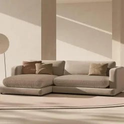 Canapé d'angle Gauche en Velours Daphne 4 Places Beige Foncé - 270x170x86 cm