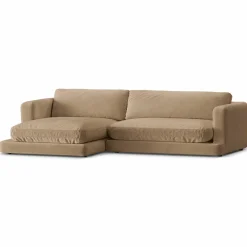 Canapé d'angle Gauche en Velours Daphne 4 Places Beige Foncé - 270x170x86 cm