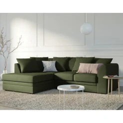 Canapé d'angle Gauche Quince Velours côtelé 4 Places vert - 221x171x80 cm