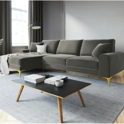 Canapé d'angle gauche velours madara gris - 254x182x90 cm