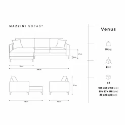 Canapé d'angle Gauche Velours Venus 4 Places beige clair - 248x160x90 cm