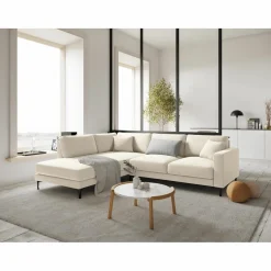 Canapé d'angle Gauche Velours Venus 5 Places beige clair - 254x185x90 cm