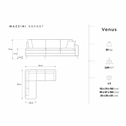 Canapé d'angle Gauche Velours Venus 5 Places beige clair - 254x185x90 cm