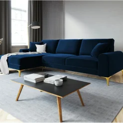 Canapé d'angle gauche velours madara bleu roi - 254x182x90 cm