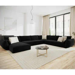 Canapé d'angle Panoramique droit Velours Vanda 8 Places noir - 384x284x85 cm