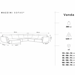 Canapé d'angle Panoramique droit Velours Vanda 8 Places noir - 384x284x85 cm