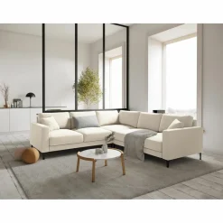 Canapé d'angle Symétrique En Velours Venus 5 Places beige clair - 250x238x90 cm