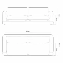Canapé Daphne 4 Places Gris Foncé - 240x105x86 cm