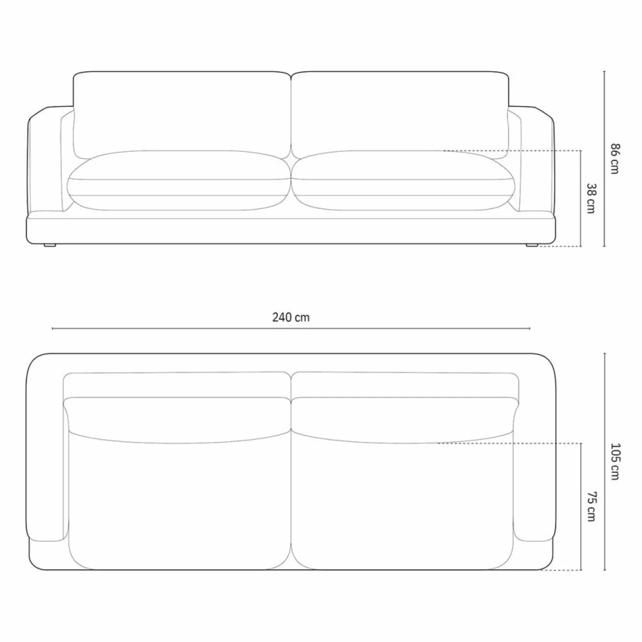 Canapé Daphne 4 Places Gris chaud - 240x105x86 cm