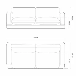 Canapé en Velours Daphne 3 Places Beige Foncé - 210x105x86 cm