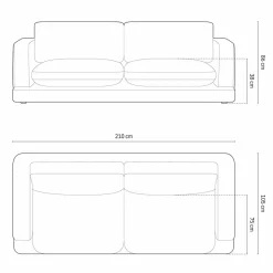 Canapé en Velours Daphne 3 Places Beige Clair - 210x105x86 cm