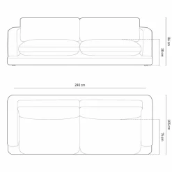 Canapé en Velours Daphne 4 Places Beige Foncé - 240x105x86 cm