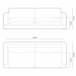 Canapé en Velours Daphne 4 Places Gris Clair - 240x105x86 cm