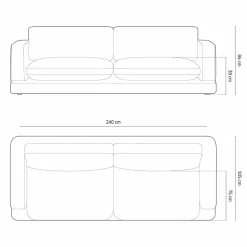 Canapé en Velours Daphne 4 Places Noir - 240x105x86 cm