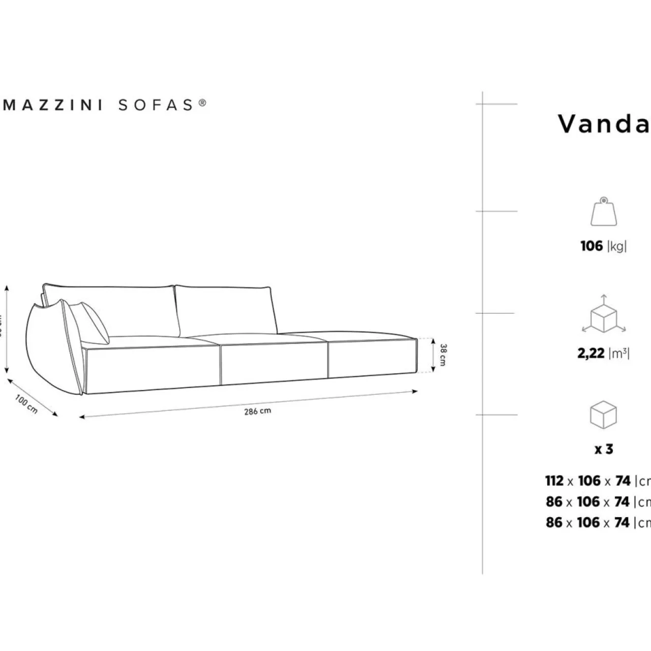 Canapé gauche Vanda 4 Places vert bouteille - 286x100x85 cm