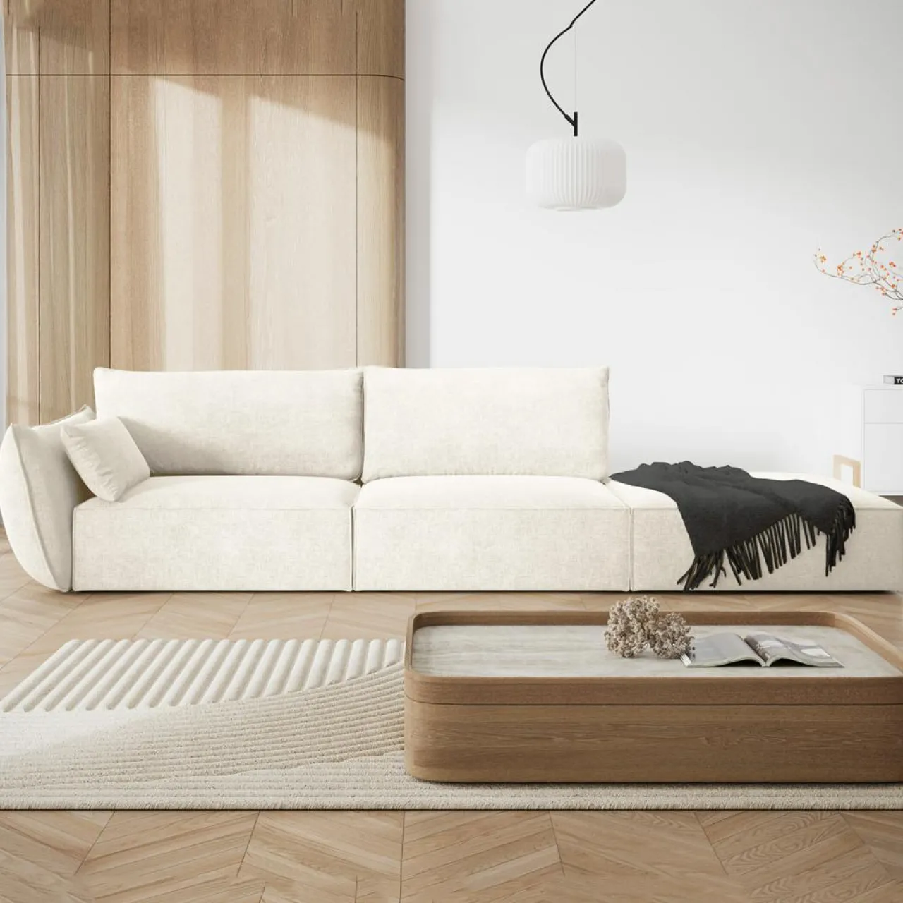 Canapé gauche Vanda 4 Places beige clair - 286x100x85 cm