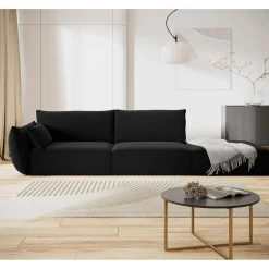 Canapé gauche Velours Vanda 4 Places noir - 286x100x85 cm