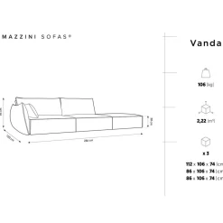 Canapé gauche Velours Vanda 4 Places beige clair - 286x100x85 cm
