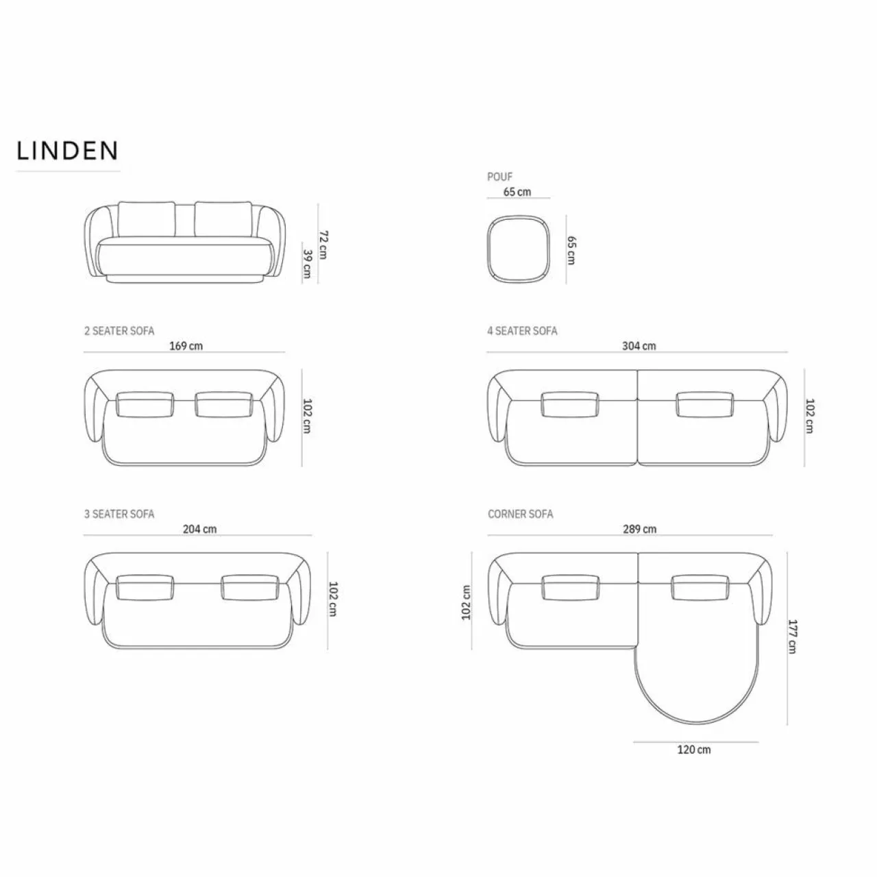 Canapé Linden 3 Chenille Places beige clair - 204x102x72 cm