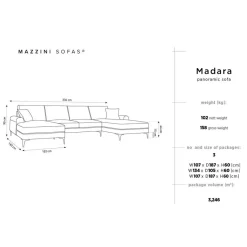 Canapé Panoramique 6 places Madara beige clair - 334x182x90 cm