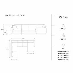 Canapé Panoramique gauche Venus 6 Places gris foncé - 326x236x90 cm