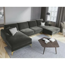 Canapé Panoramique Velvet 6 places Madara beige - 334x182x90 cm