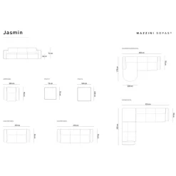 Canapé Velours Jasmin 3 Places noir - 235x95x72 cm