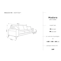 Canapé Velours Madara beige - 222x102x90 cm