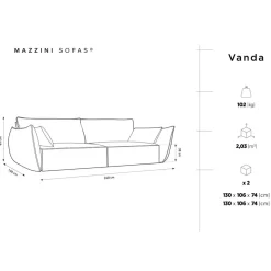 Canapé Velours Vanda 4 Places noir - 248x100x85 cm
