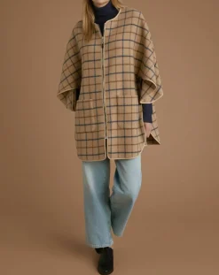 Cape en Laine mélangée à carreaux beige moyen