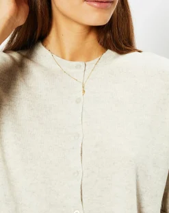 Cardigan 100% Cachemire Cacao col rond gris beige chiné